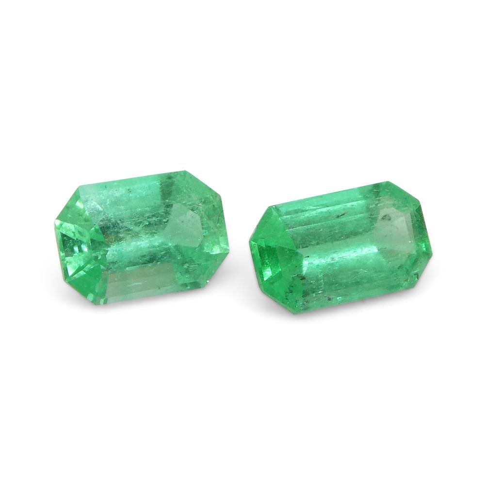 0.73ct Pair Emerald Cut Green Emerald from Colombia For Sale 2
