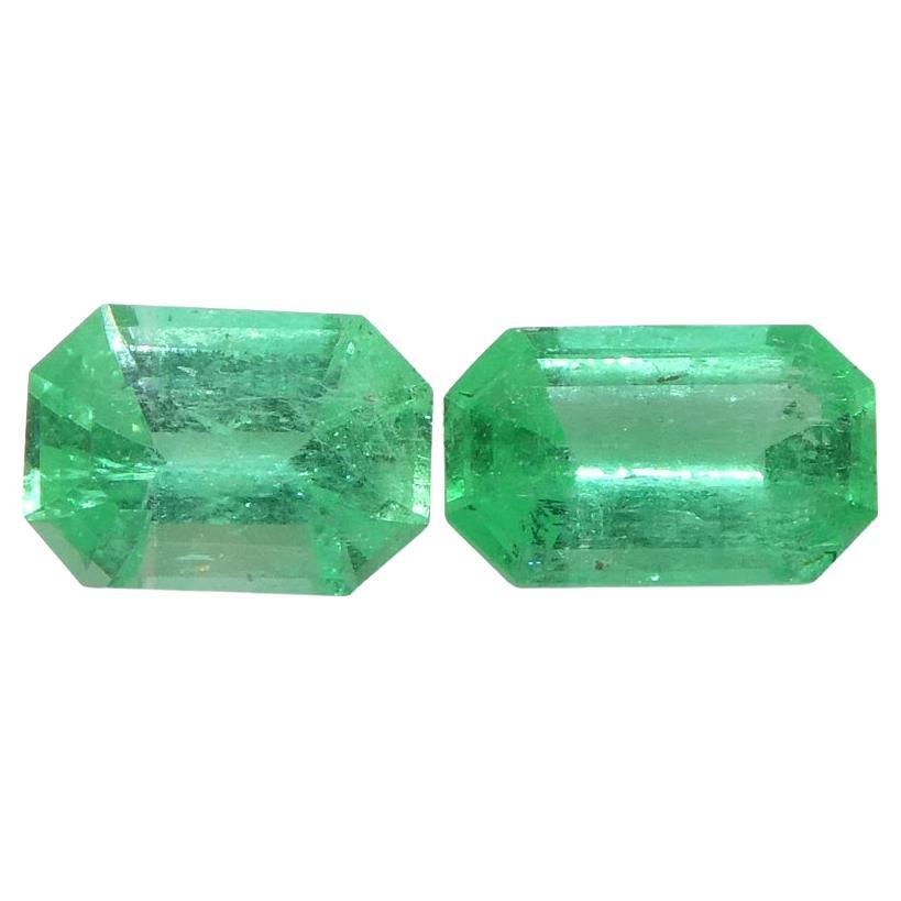 0.73ct Pair Emerald Cut Green Emerald from Colombia For Sale