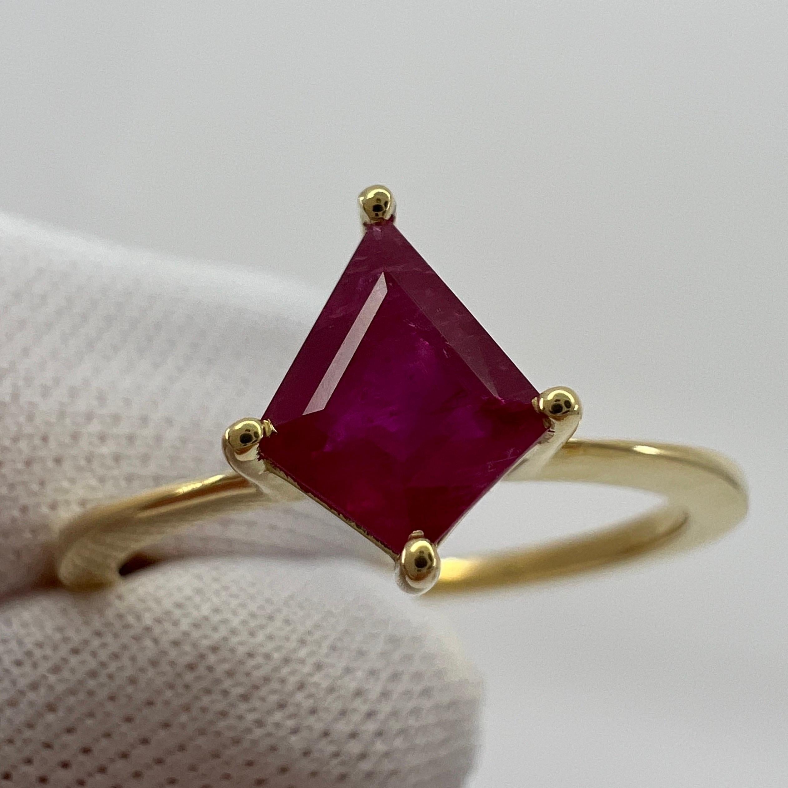 0.73 Carat Pinkish Red Ruby Fancy Kite Cut 18k Yellow Gold Modern Solitaire Ring For Sale 6