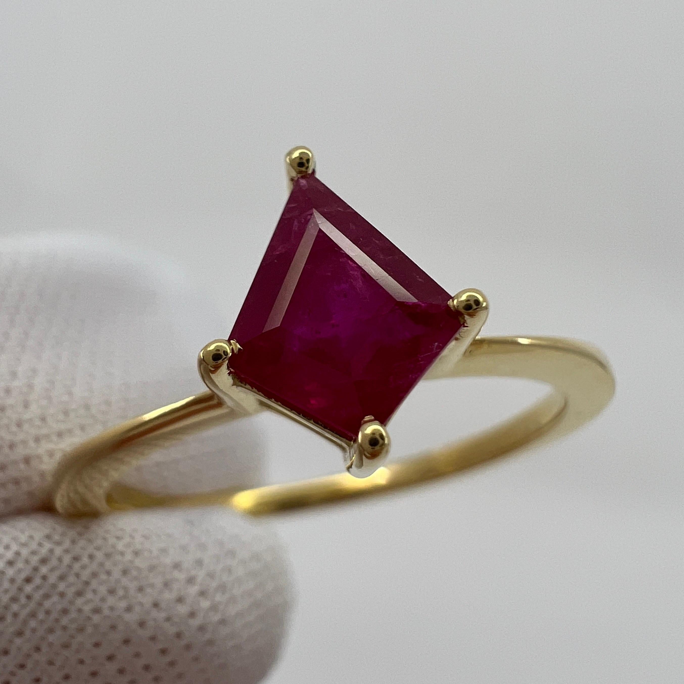 Pinkish Red Ruby Fancy Kite Cut 18k Yellow Gold Modern Solitaire Ring.

0.73 Carat ruby with a unique fancy kite cut and stunning pinkish red colour. Measures 7.7x6.2mm

Set in a beautiful and delicate modern ring. 18k yellow gold.

Ring size UK N -