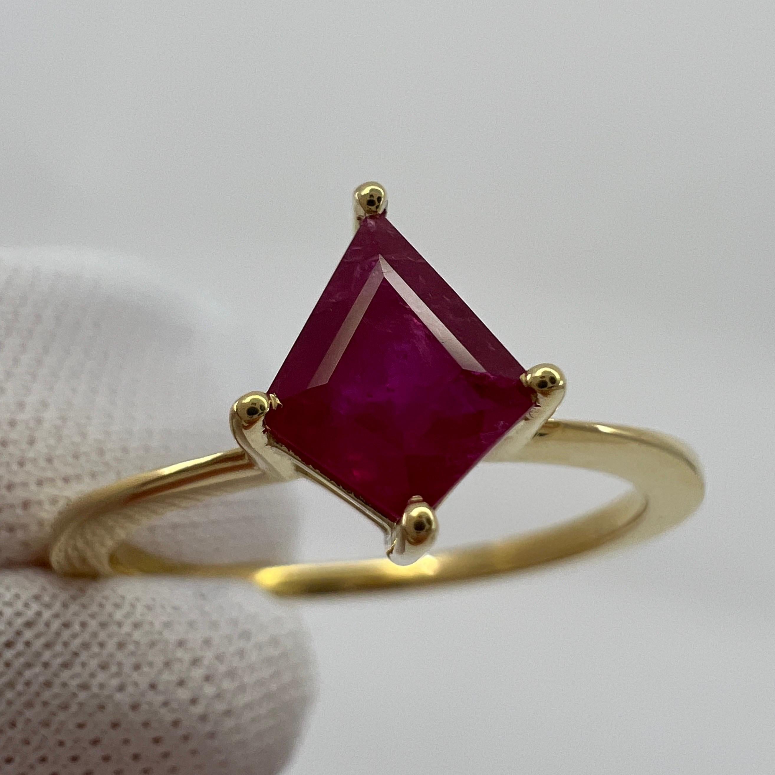 0.73 Carat Pinkish Red Ruby Fancy Kite Cut 18k Yellow Gold Modern Solitaire Ring For Sale 1