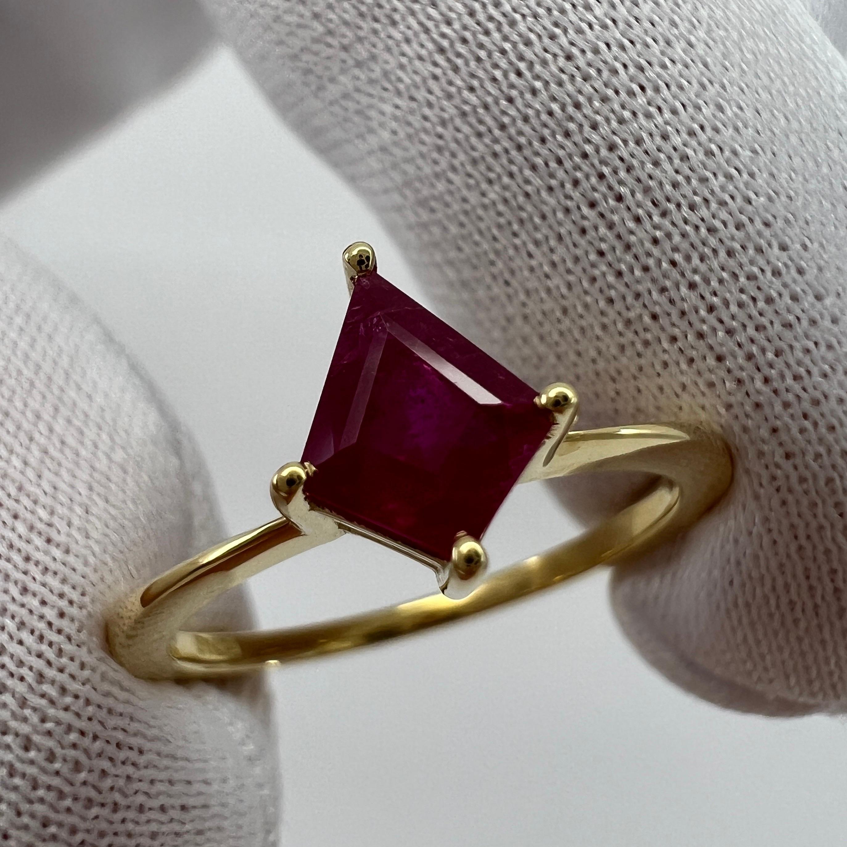 0.73 Carat Pinkish Red Ruby Fancy Kite Cut 18k Yellow Gold Modern Solitaire Ring For Sale 2