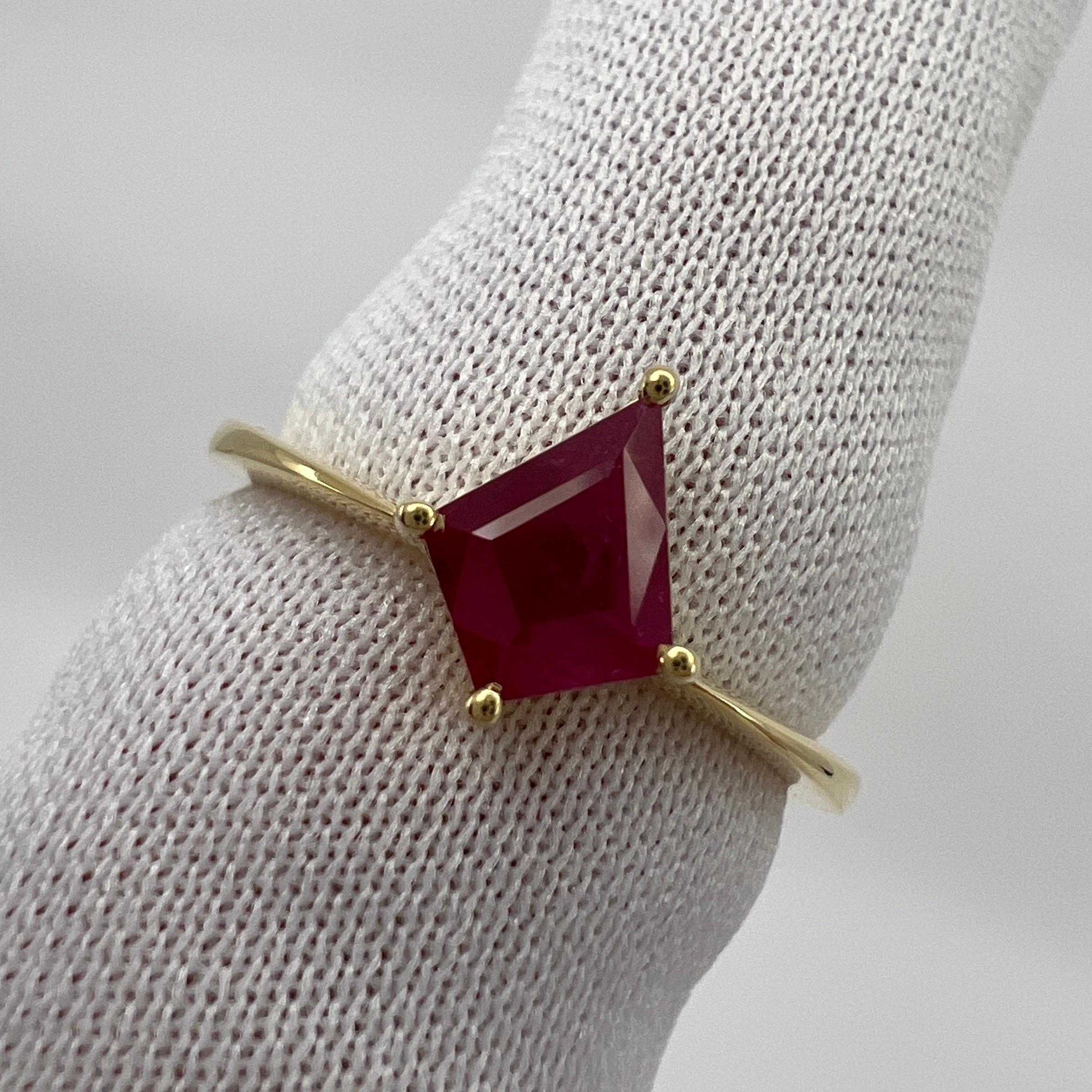 0.73 Carat Pinkish Red Ruby Fancy Kite Cut 18k Yellow Gold Modern Solitaire Ring For Sale 3