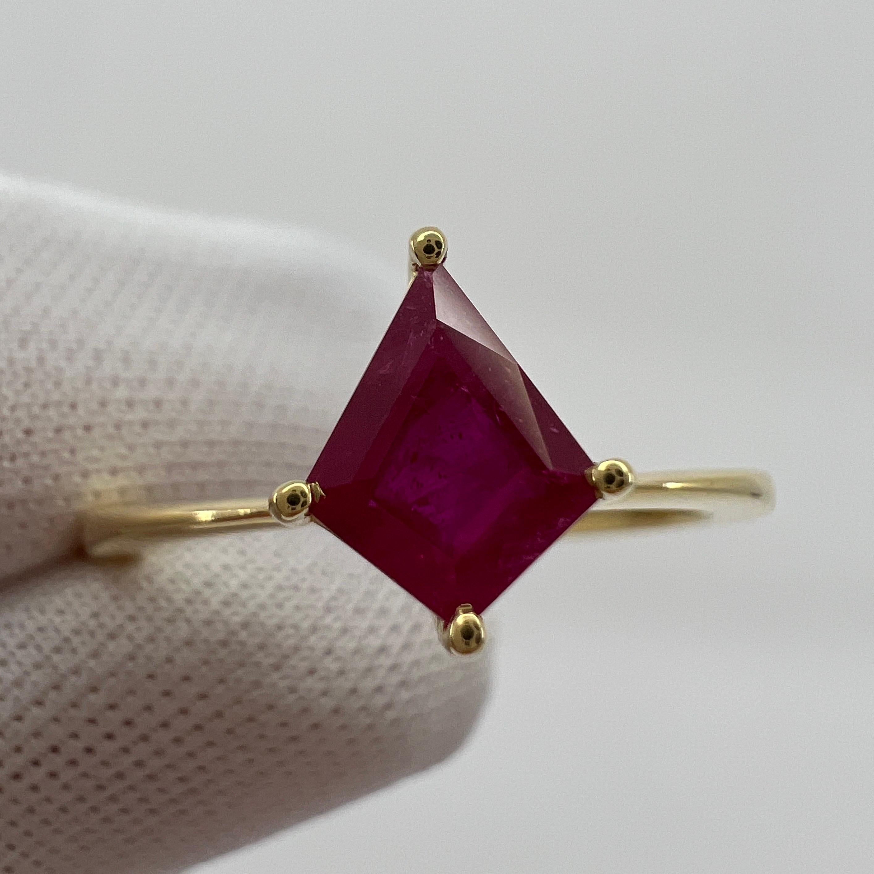 0.73 Carat Pinkish Red Ruby Fancy Kite Cut 18k Yellow Gold Modern Solitaire Ring For Sale 5