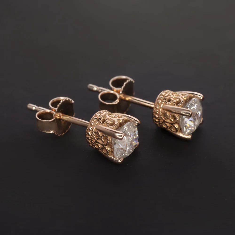 Round Cut Round Brilliant Cut Stud Earrings Set in 14k Rose Gold