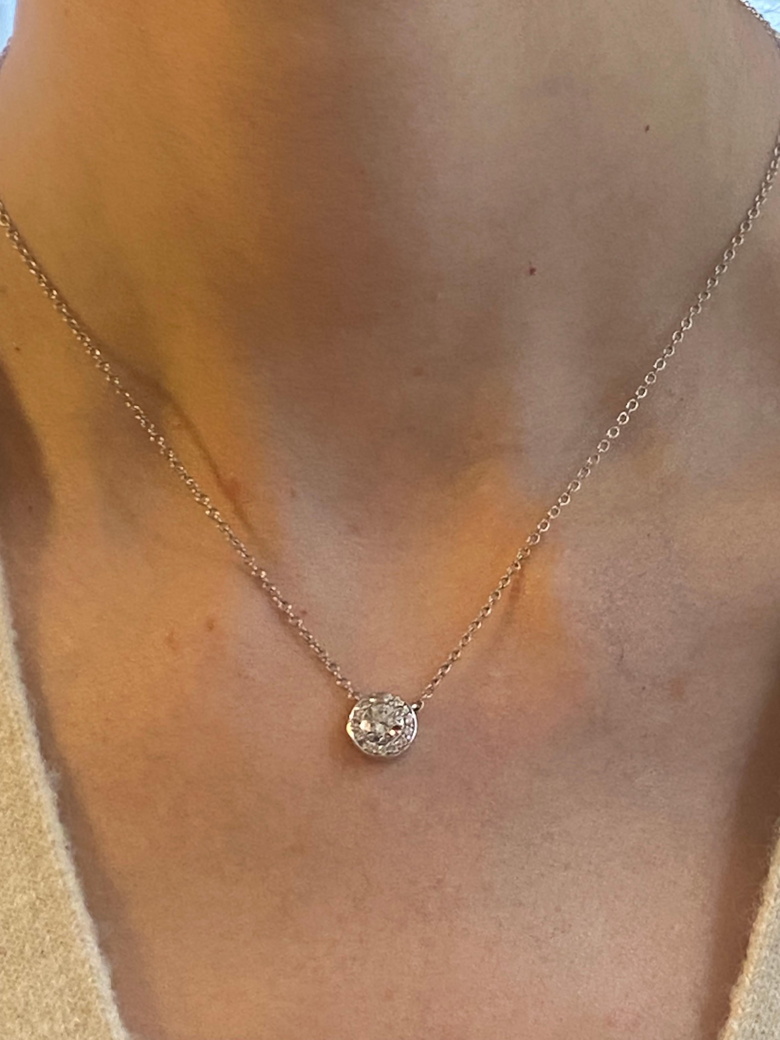 da uomo o donna Ciondolo con castone di diamanti rotondi da 0,73 ct in oro bianco 18KT in vendita