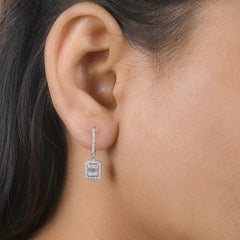 0.73ct SI Clarity HI Color Diamond Cluster Dangle Earrings 18 Karat White Gold