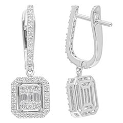 0.73ct SI Clarity HI Color Diamond Cluster Dangle Earrings 18 Karat White Gold