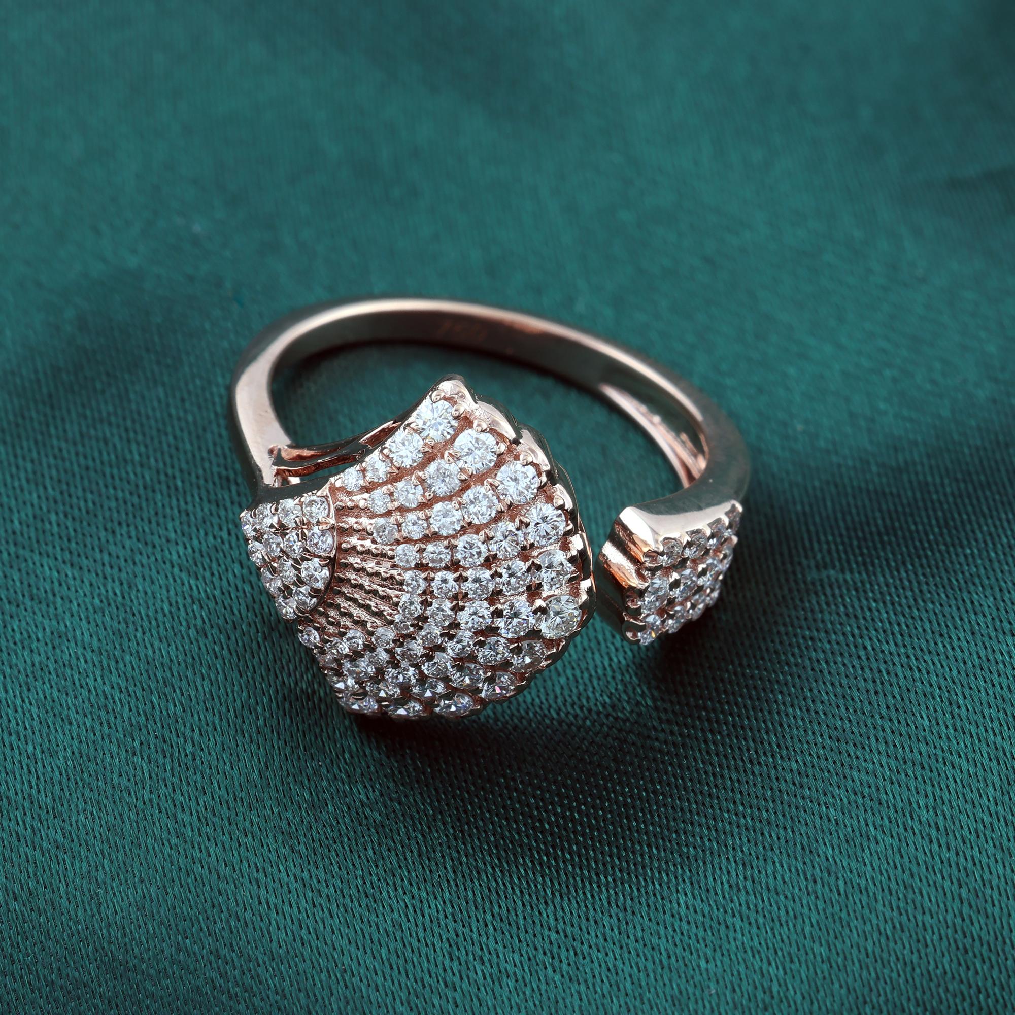 Customizable 0.73Ct SI/H Pave Set Diamond Seashell Ring 14k Rose Gold ...