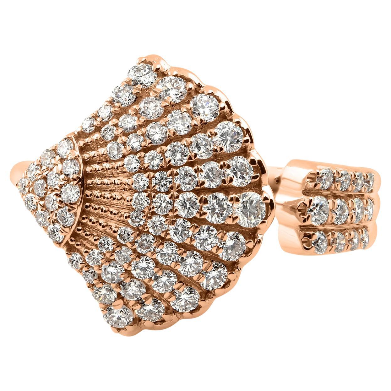 For Sale:  0.73Ct SI/H Pave Set Diamond Seashell Ring 18k Rose Gold