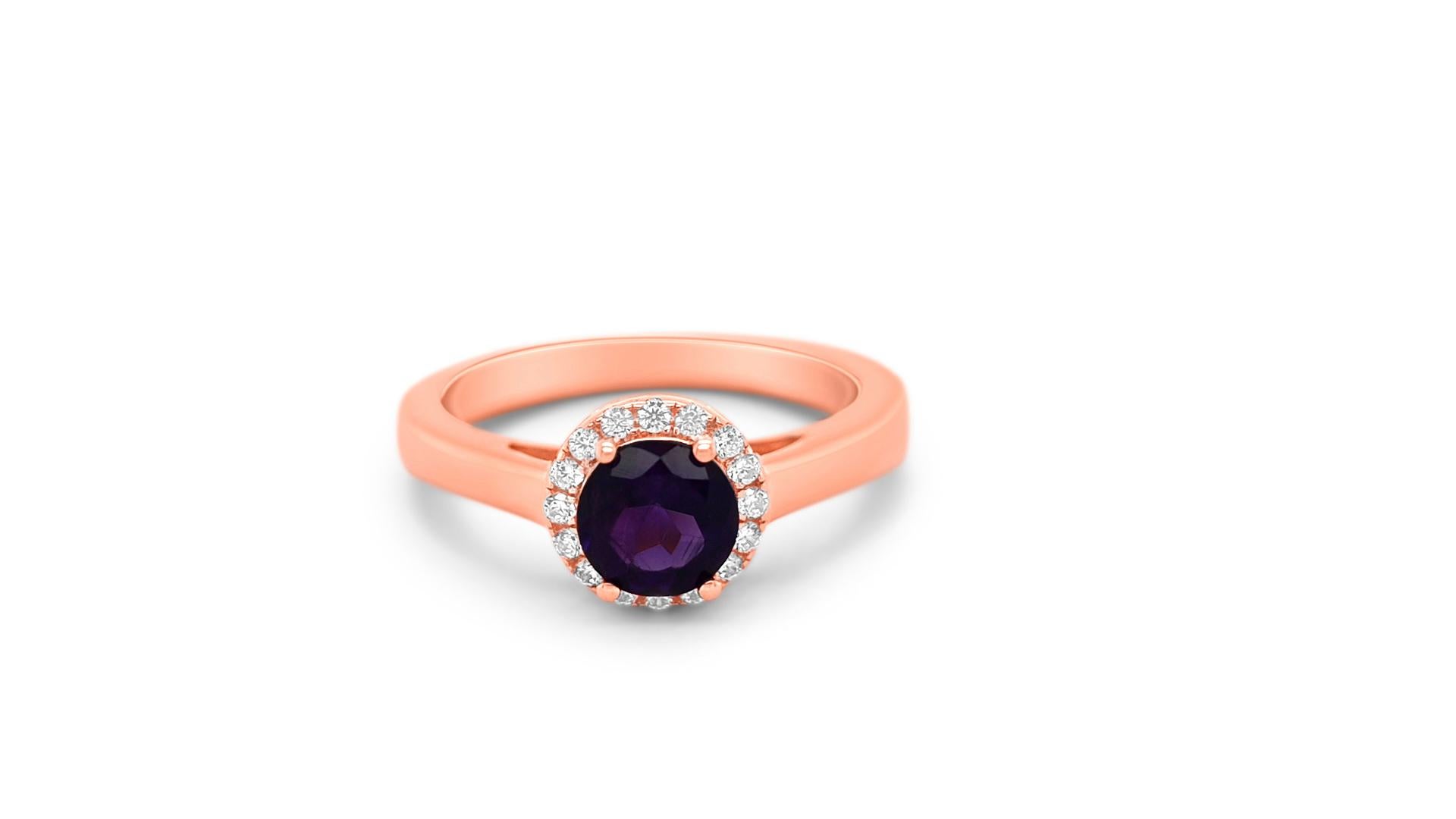 Art Deco 0.73 Ct Amethyst Solitaire Ring 925 Sterling Silver 18K Rose Gold Plated Ring For Sale