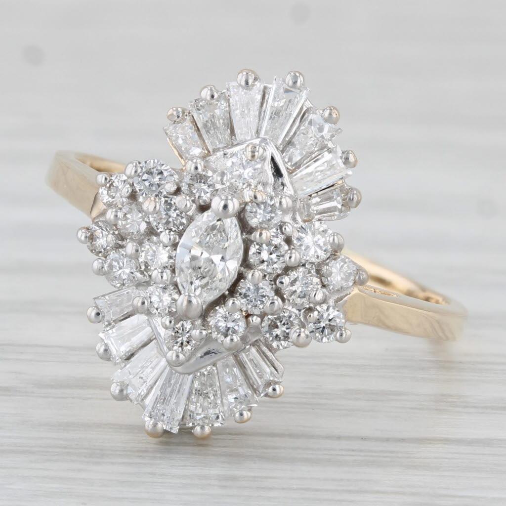 0.73ctw Diamond Cluster Engagement Ring 14k Yellow Gold Size 9 In Good Condition In McLeansville, NC