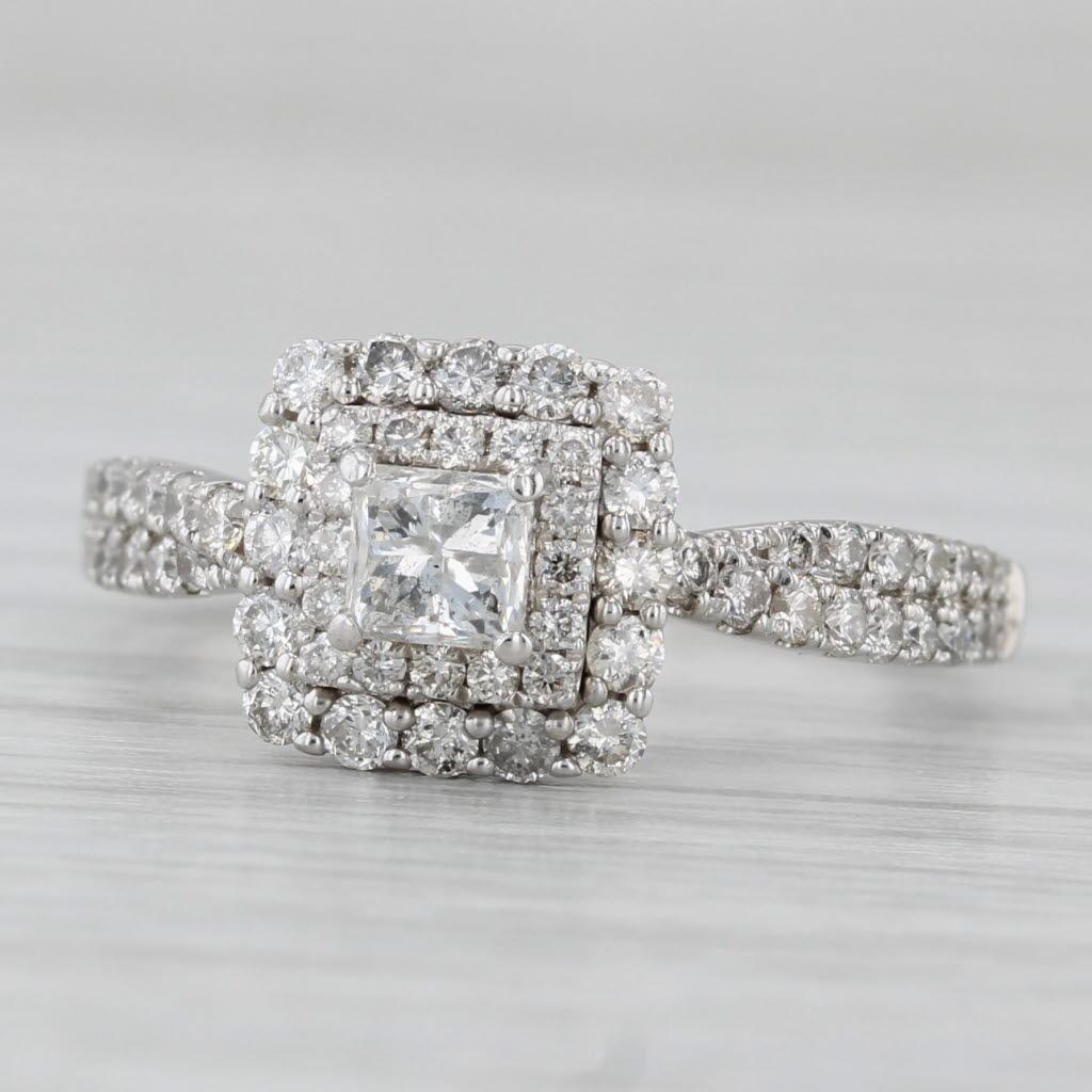 0.73ctw Diamond Princess Halo Engagement Ring 14k White Gold Size 6.25 For Sale 1
