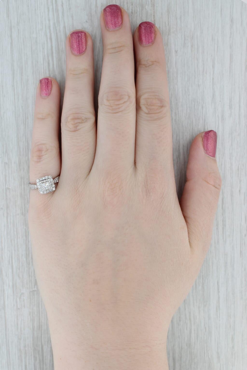 0.73ctw Diamond Princess Halo Engagement Ring 14k White Gold Size 6.25 For Sale 4