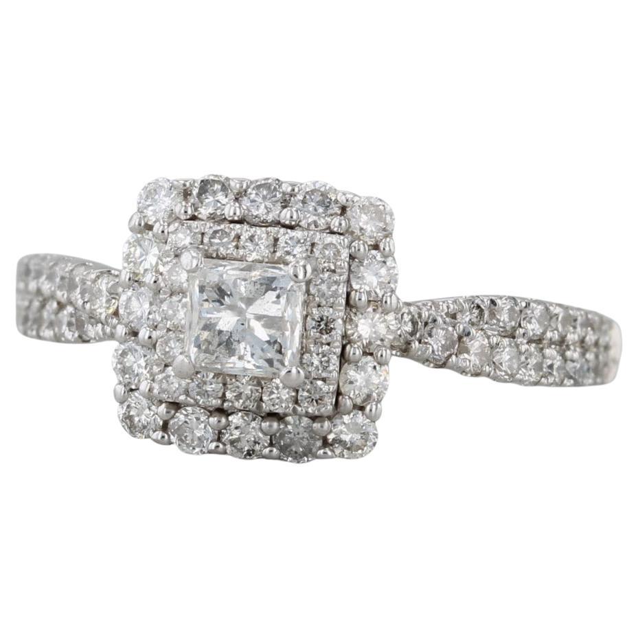 0.73ctw Diamond Princess Halo Engagement Ring 14k White Gold Size 6.25