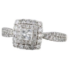 0.73ctw Diamond Princess Halo Engagement Ring 14k White Gold Size 6.25