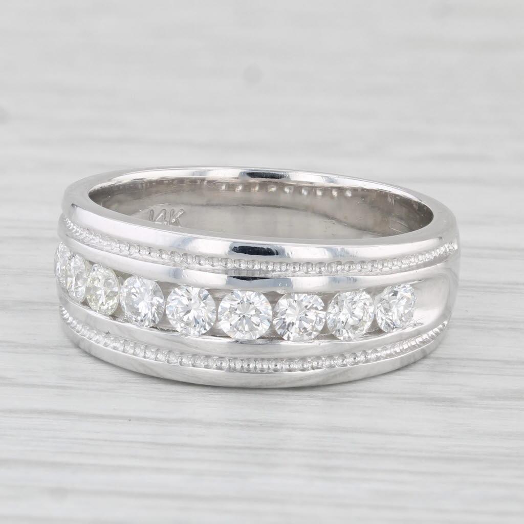 Round Cut 0.73ctw Men's Diamond Wedding Band 14k White Gold Size 8.5