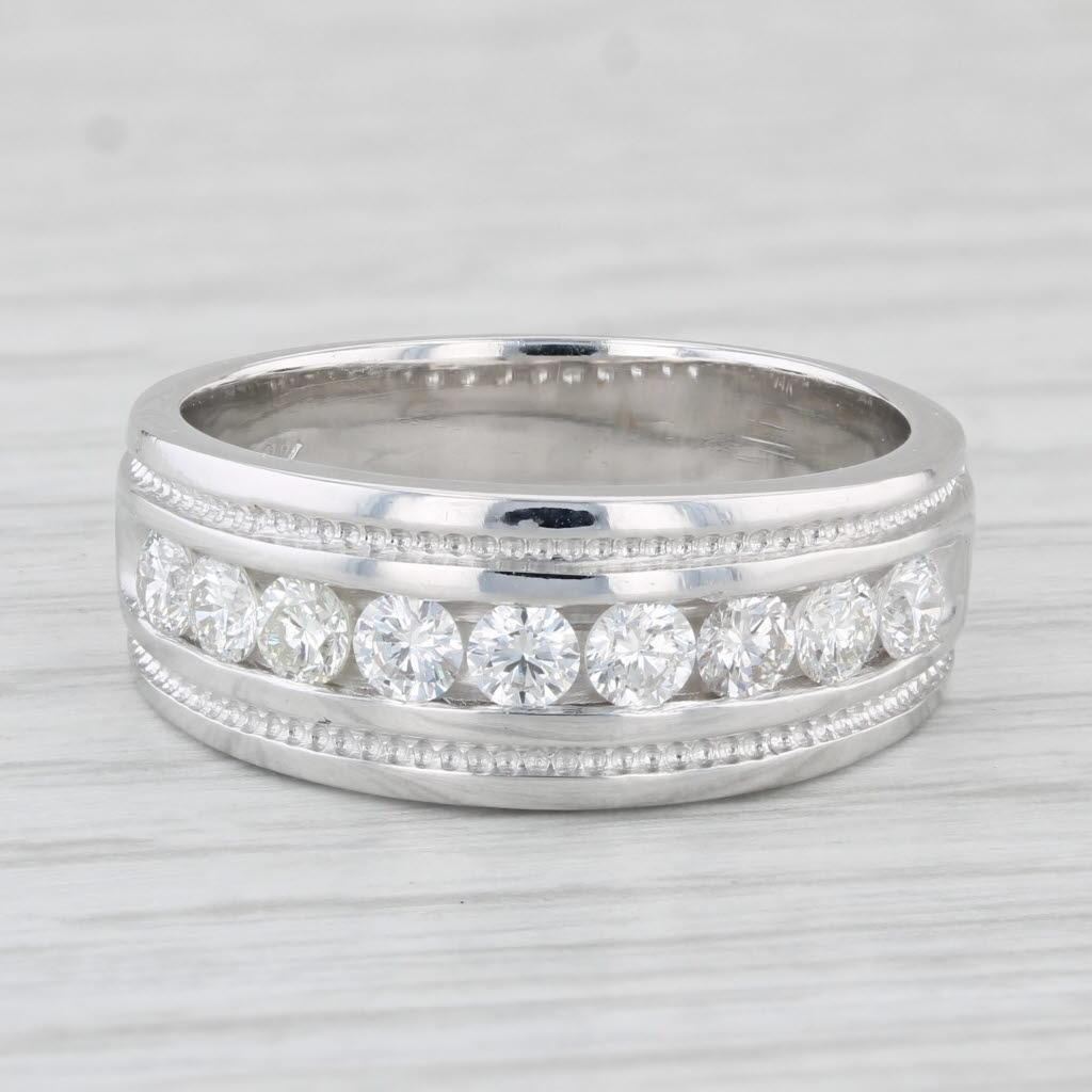 0.73ctw Men's Diamond Wedding Band 14k White Gold Size 8.5 2