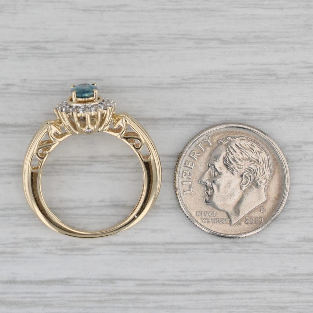 Oval Cut 0.73ctw Oval Blue Sapphire Diamond Halo Ring 14k Yellow Gold Size 5 Engagement