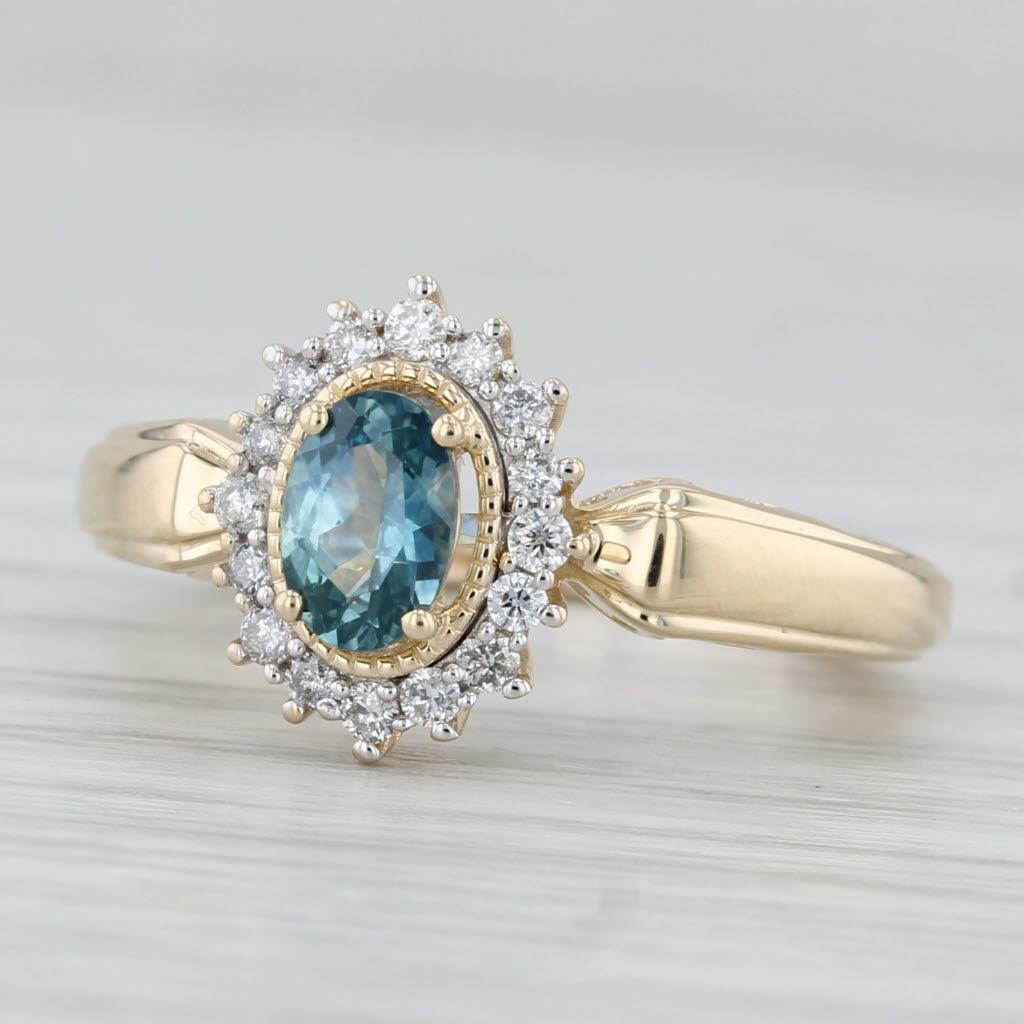 Women's or Men's 0.73ctw Oval Blue Sapphire Diamond Halo Ring 14k Yellow Gold Size 5 Engagement