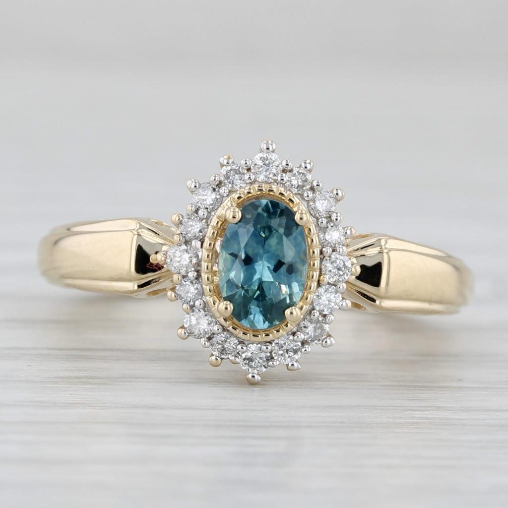 0.73ctw Oval Blue Sapphire Diamond Halo Ring 14k Yellow Gold Size 5 Engagement 2