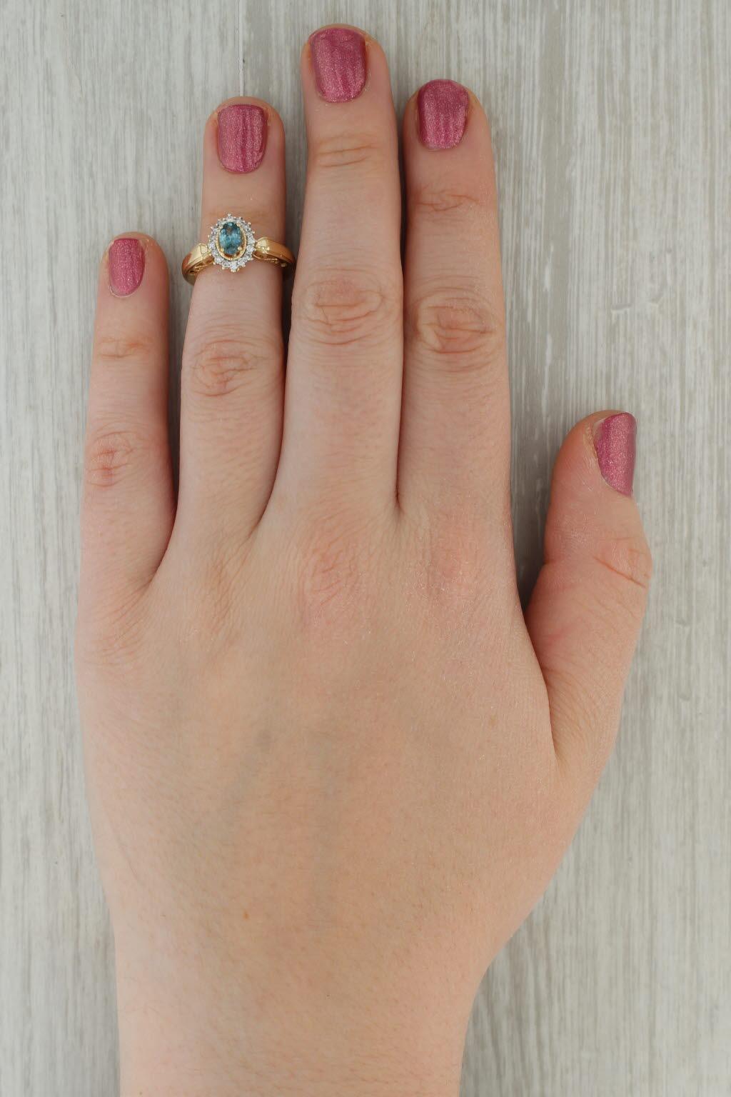 0.73ctw Oval Blue Sapphire Diamond Halo Ring 14k Yellow Gold Size 5 Engagement 4
