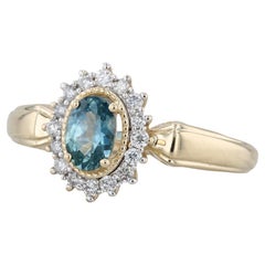 0.73ctw Zafiro Azul Ovalado Diamante Halo Anillo Oro Amarillo 14k Talla 5 Compromiso