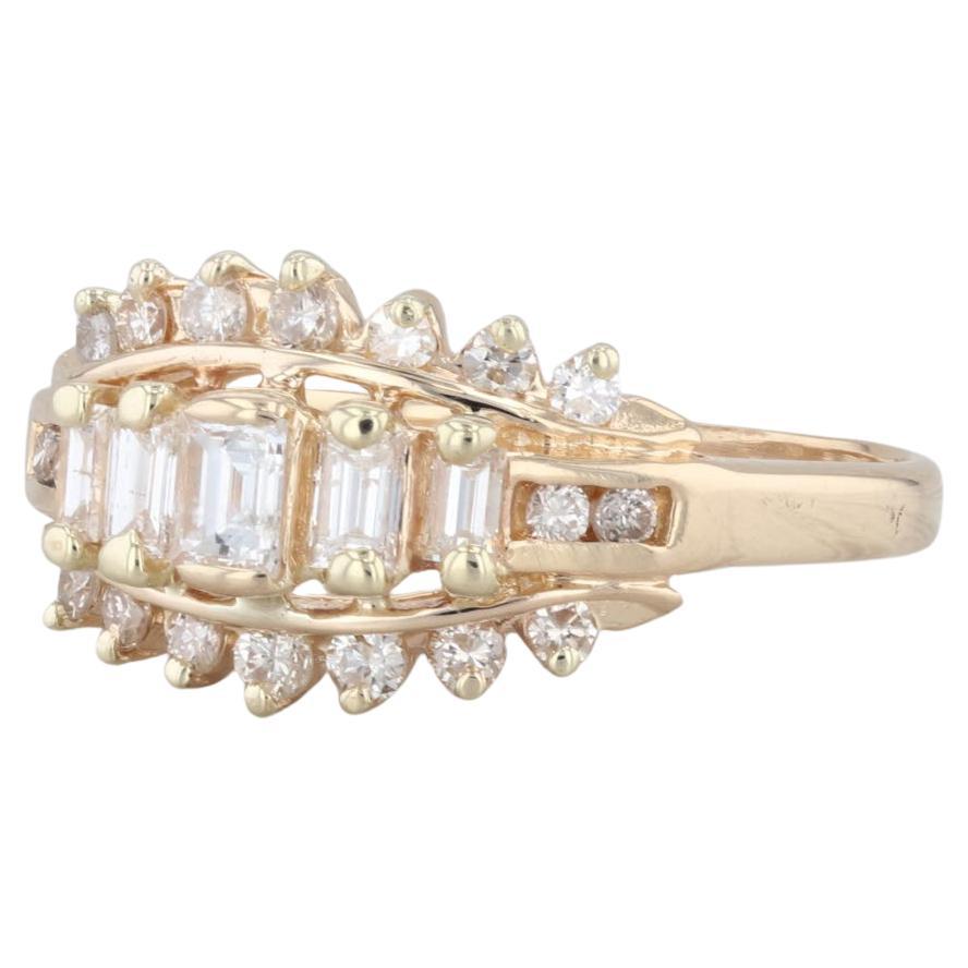 0.73ctw Tiered Baguette Diamond Ring 14k Yellow Gold Size 7 For Sale