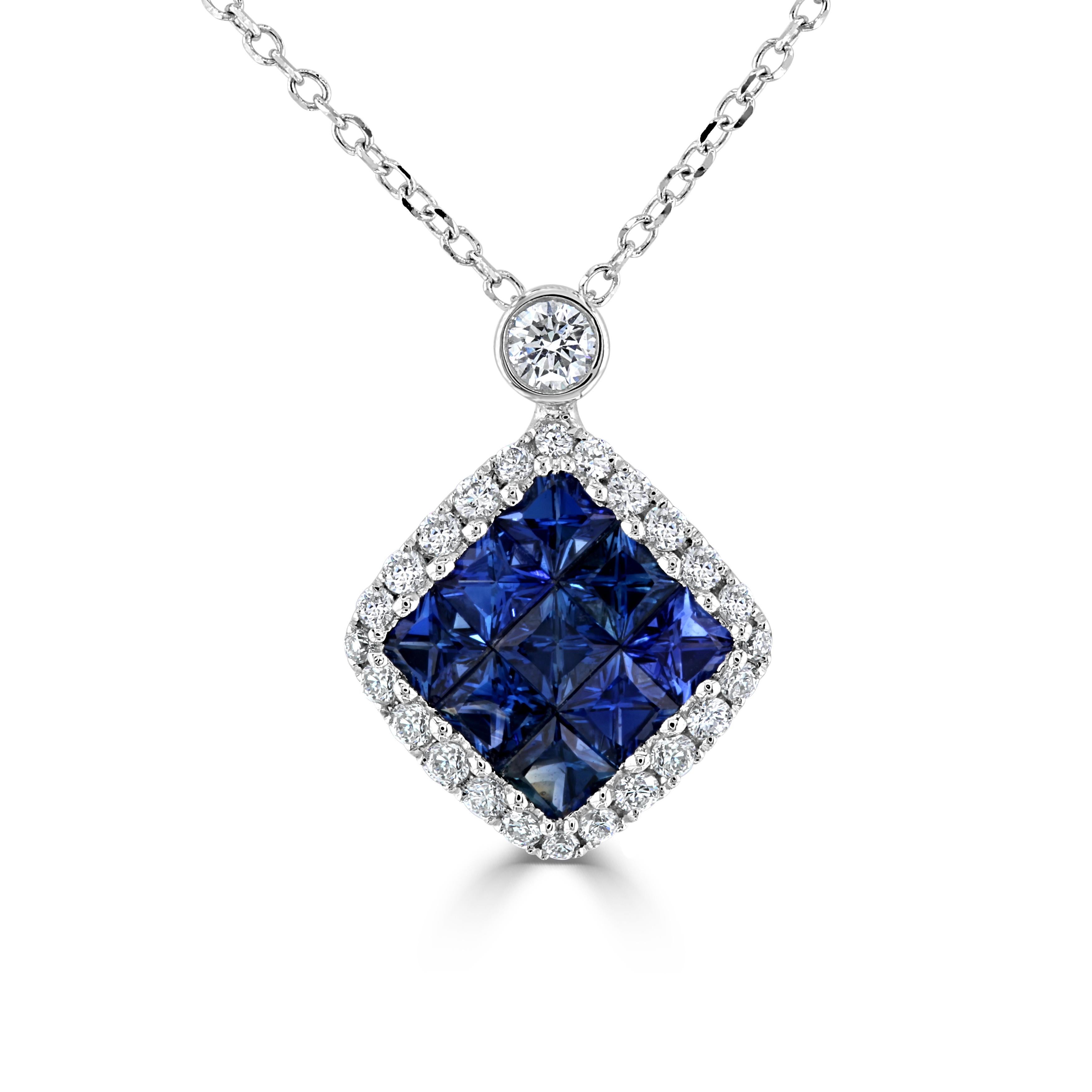 0,74 Karat blauer Saphir und 0,21 Karat Diamant-Anhänger in 18 Karat Weiß Ref1461 im Angebot 1