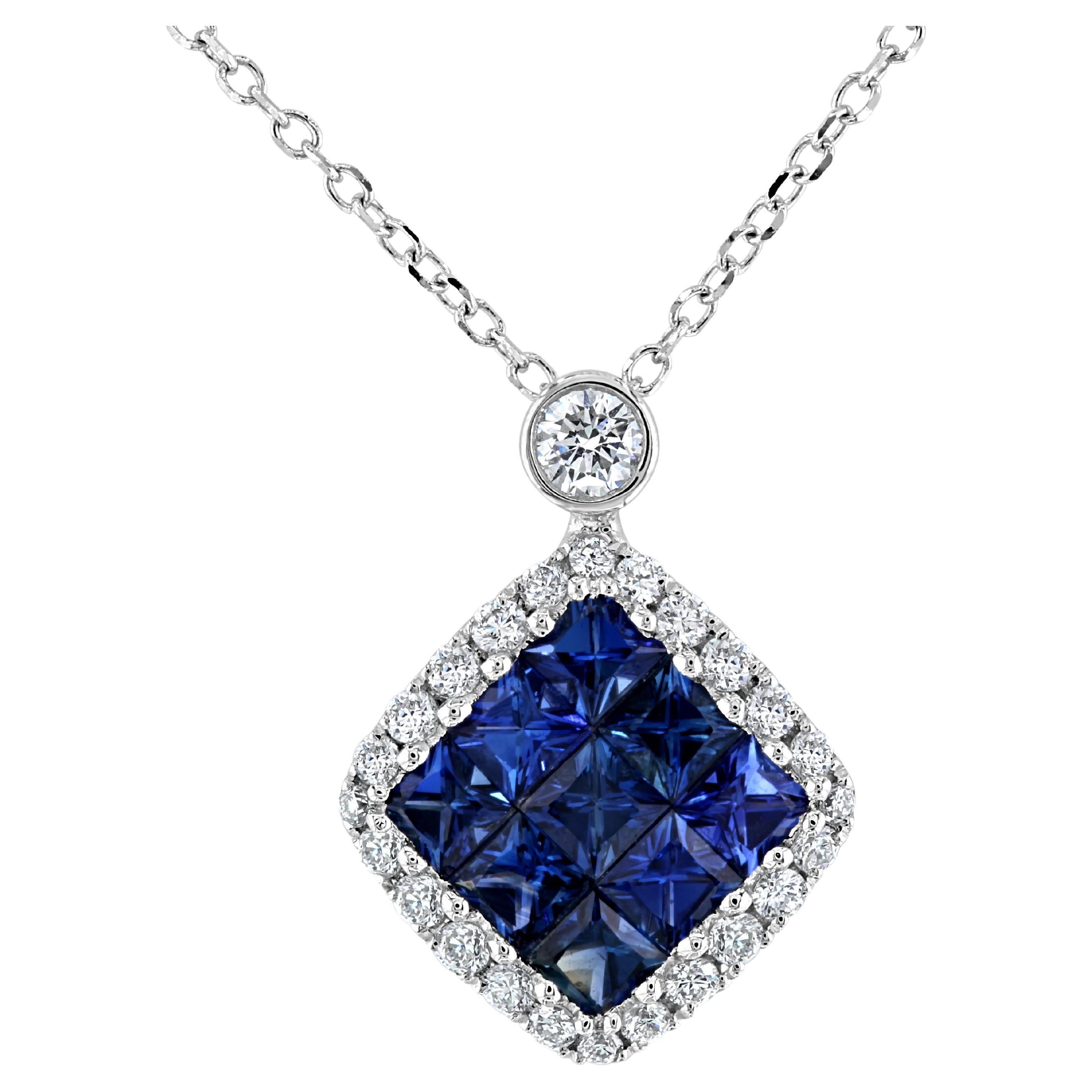 0.74 Carat Blue Sapphire and 0.21 Carat Diamond Pendant in 18k White ref1461 For Sale