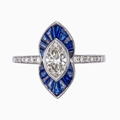 0.74 Carat Blue Sapphire And Diamond Ring In 18 Karat White Gold
