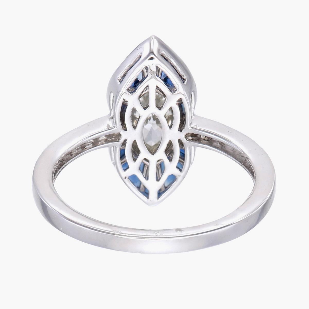 Moderne Bague en or blanc 18 carats avec saphir bleu et diamant de 0,74 carat en vente
