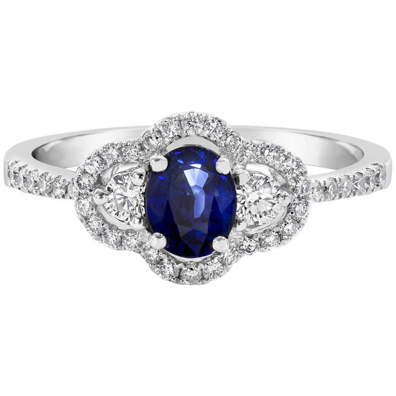 GIA Certified 1.74 Carat Sapphire Diamond Gold Three-Stone Engagement ...