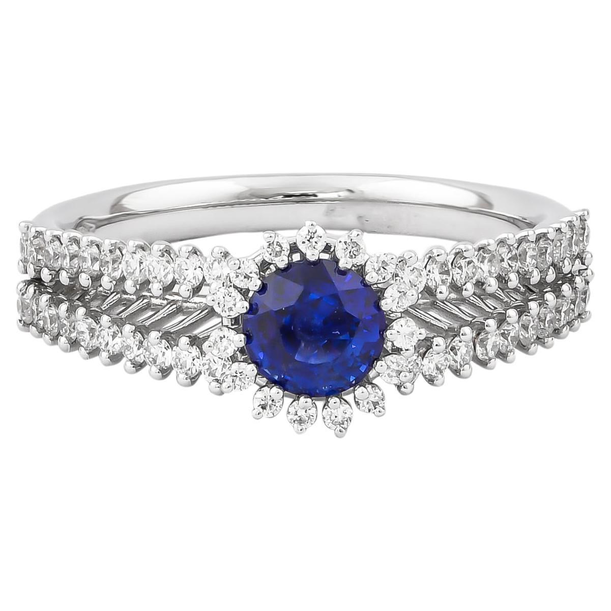 0.74 Carat Blue Sapphire Ring in 18 Karat White Gold