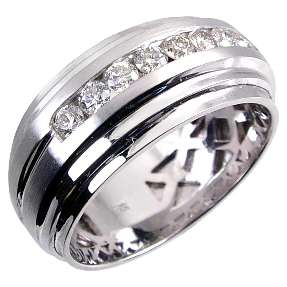 0.74 Carat Channel Set Diamond 18 Karat Gents Ring For Sale
