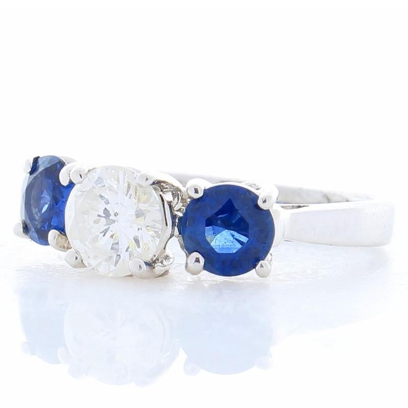 Contemporary 0.74 Carat Diamond and 1.50 Carat Total Blue Sapphire White Gold Cocktail Ring
