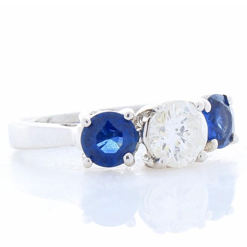 0.74 Carat Diamond and 1.50 Carat Total Blue Sapphire White Gold Cocktail Ring In New Condition In Chicago, IL