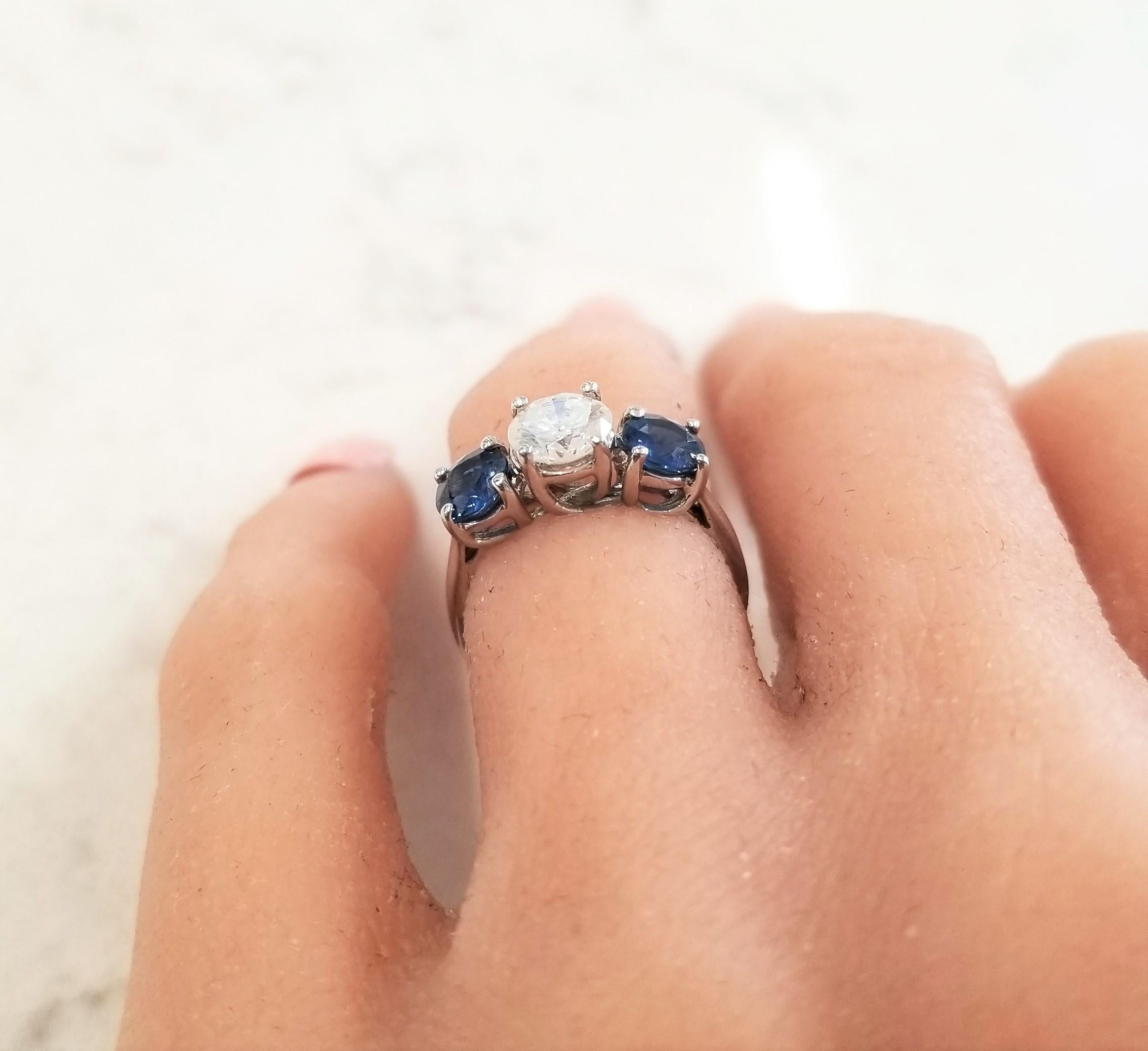 Women's 0.74 Carat Diamond and 1.50 Carat Total Blue Sapphire White Gold Cocktail Ring