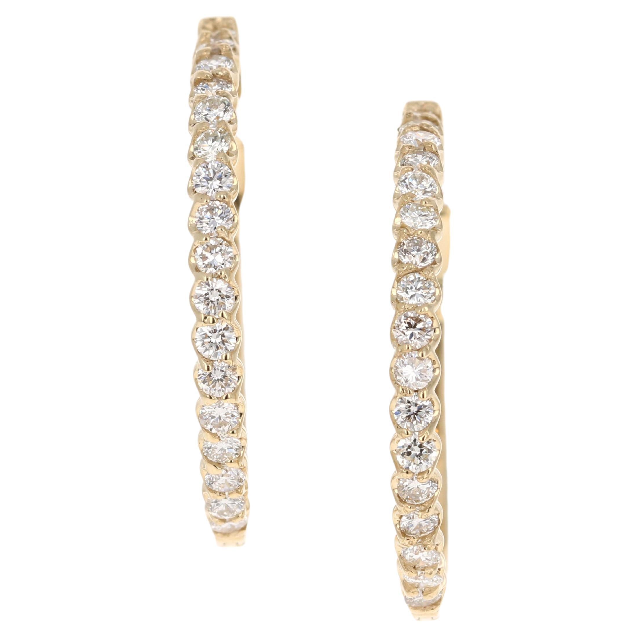 0.74 Carat Diamond Hoop Earrings 14 Karat Yellow Gold For Sale