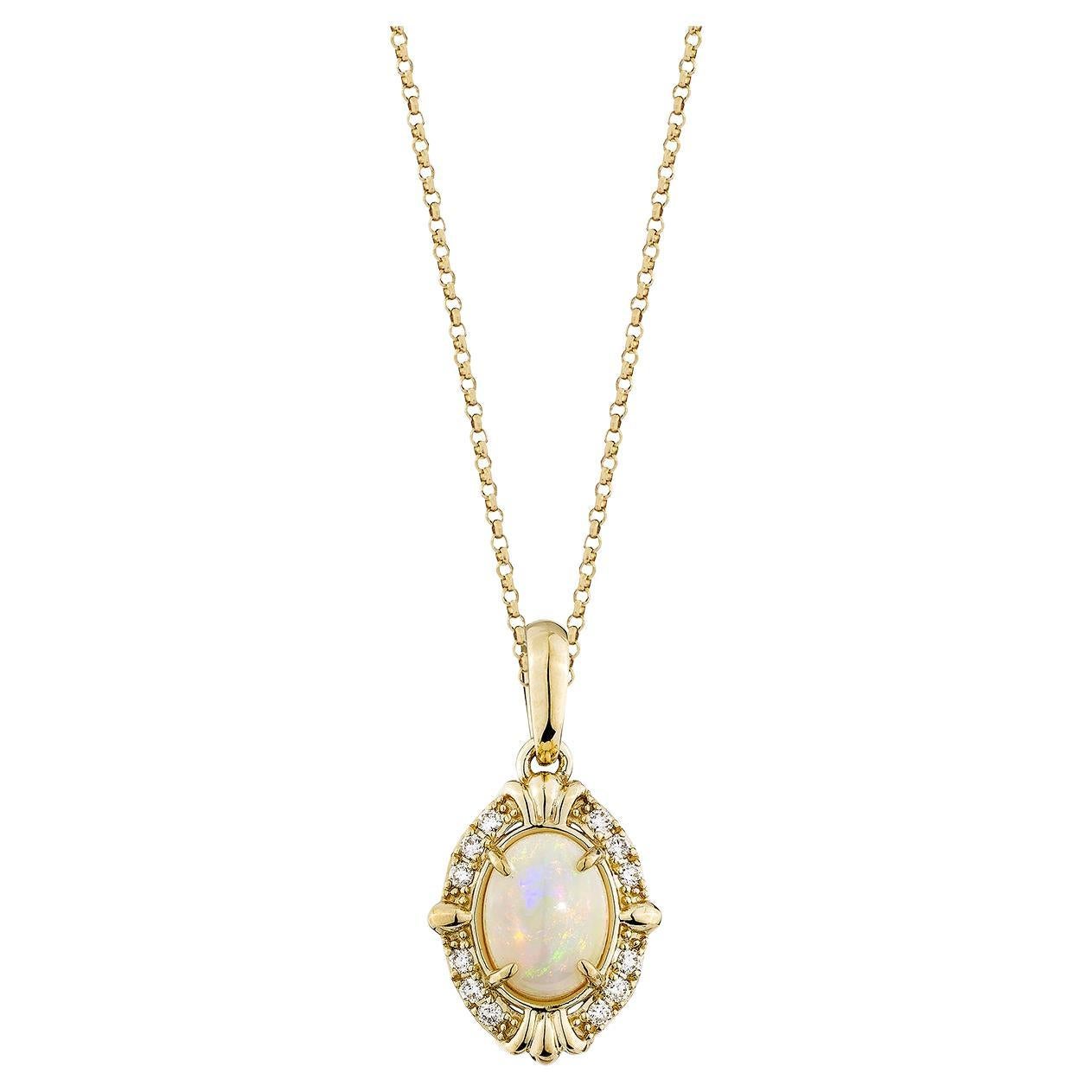 Sunita Nahata 0.74 Carat Ethiopian Opal Pendant in 14KYG with White Diamond.