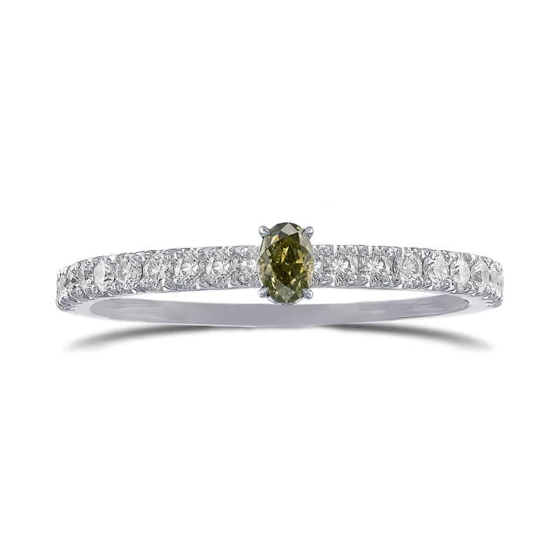 0.74 carat Fancy Grayish Yellowish Green Chameleon Diamond White Gold 18K Ring In New Condition For Sale In Geneva, CH