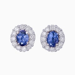 0.74 Carat Kashmir Blue Sapphire And Diamond Earrings In 18 Karat White Gold