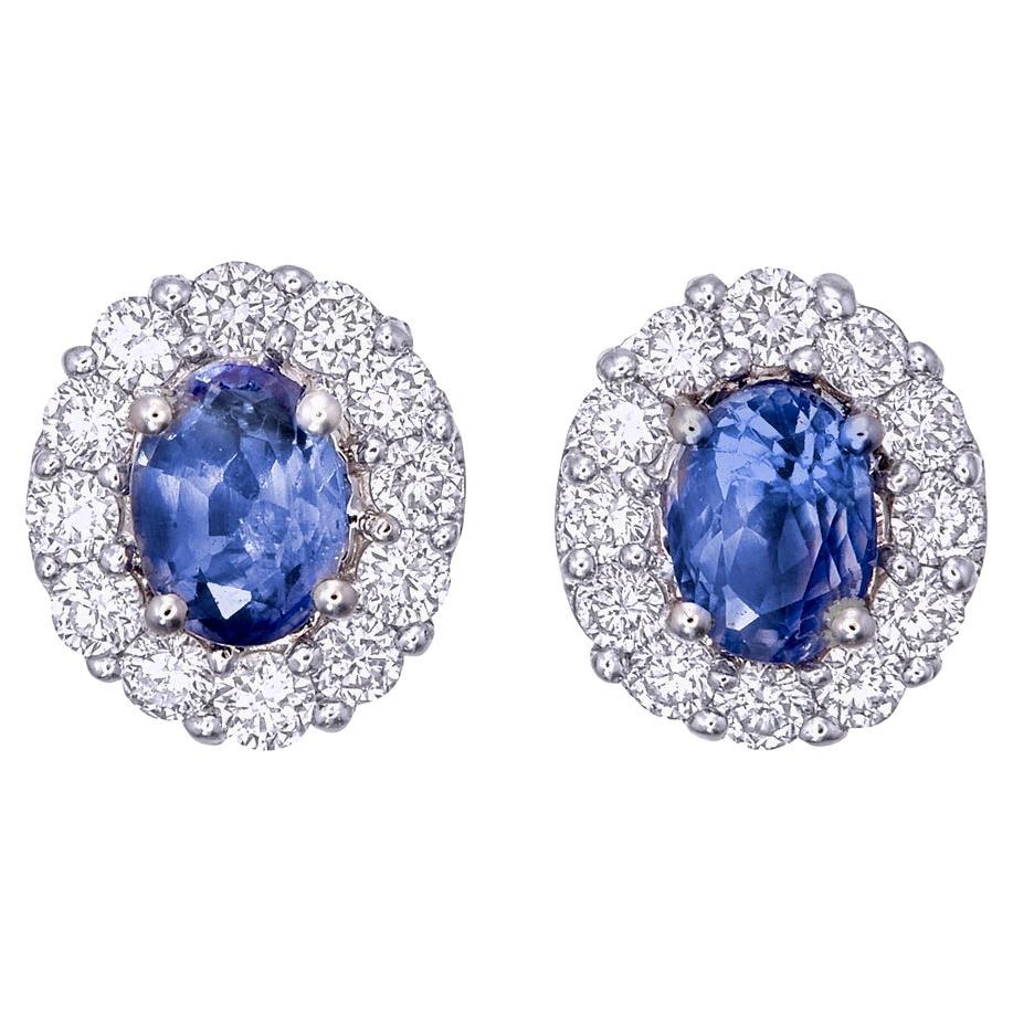 Orecchini con zaffiro blu del Kashmir da 0,74 carati e diamanti in oro bianco da 18 carati