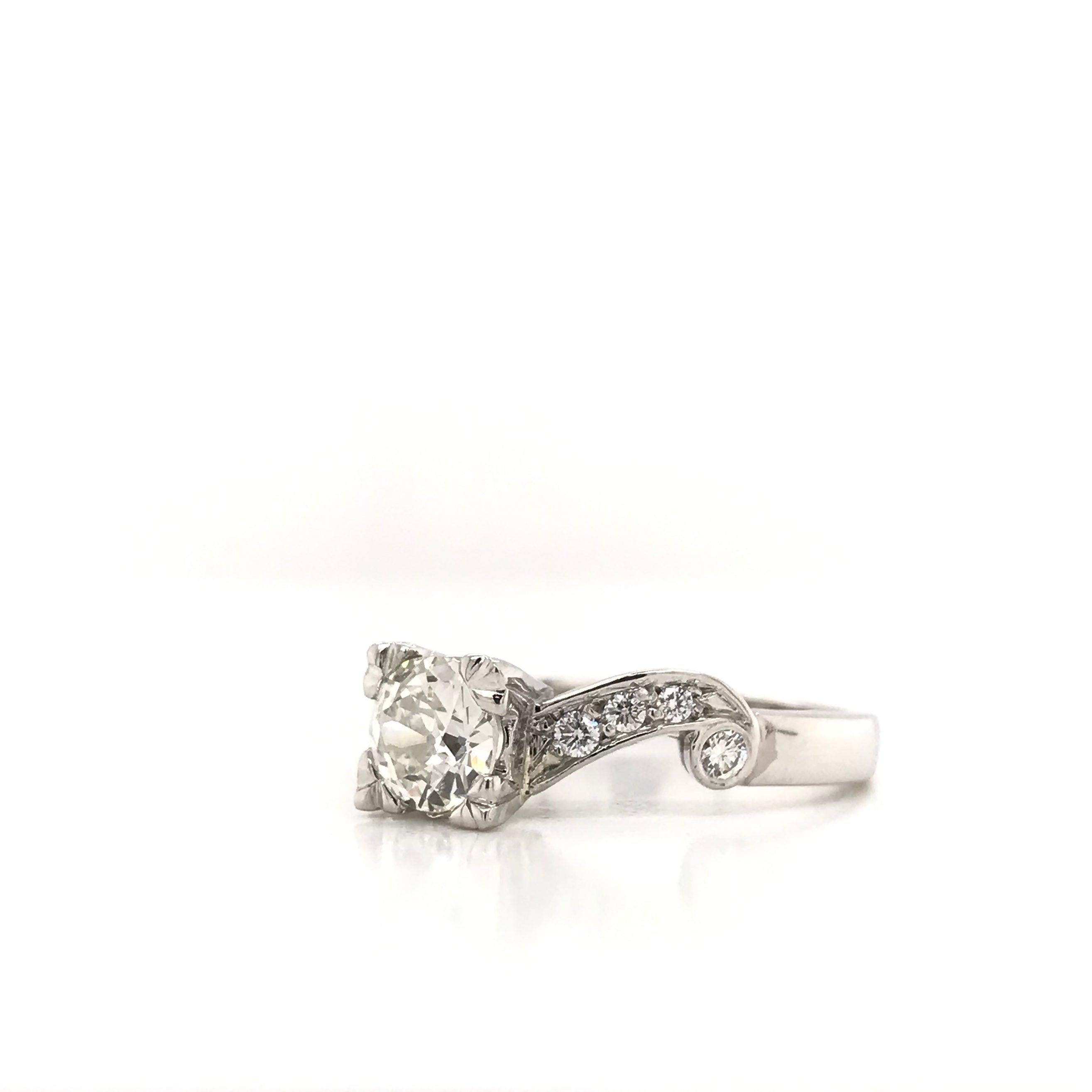 Old European Cut 0.74 Carat Mid Century Diamond Platinum Ring For Sale