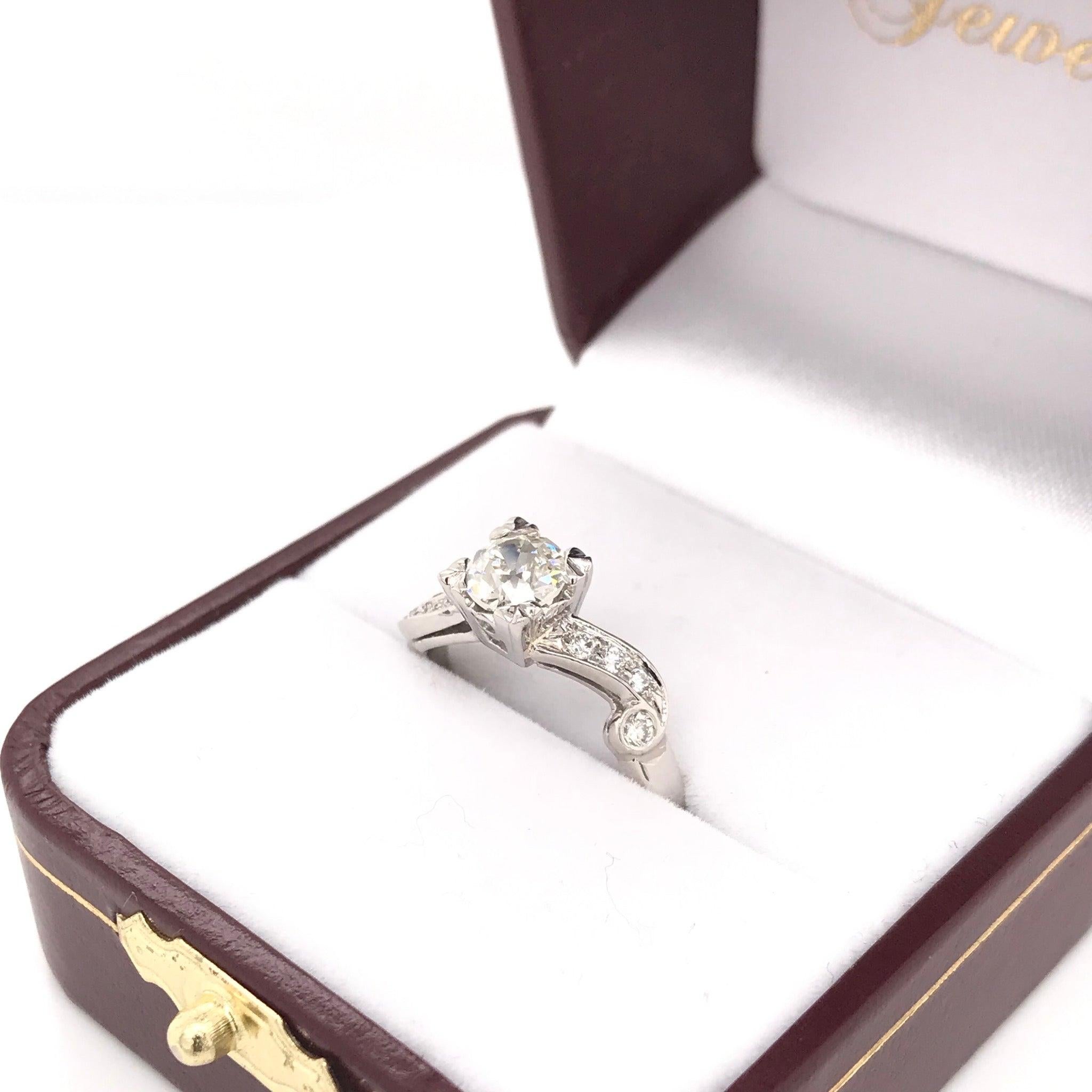 Women's 0.74 Carat Mid Century Diamond Platinum Ring For Sale