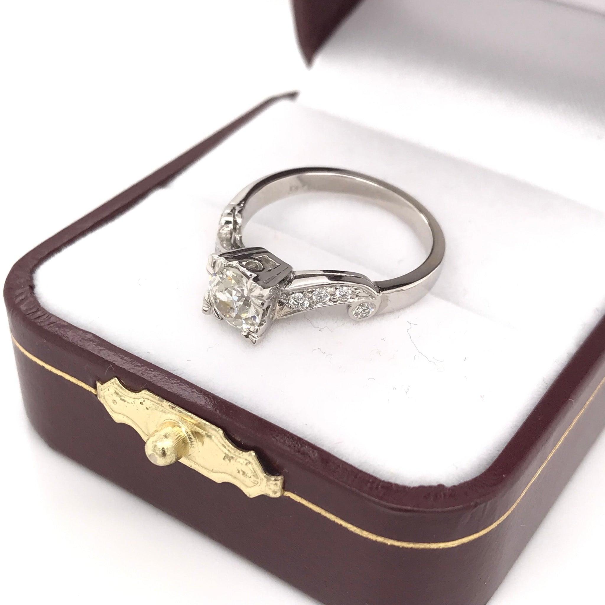0.74 Carat Mid Century Diamond Platinum Ring For Sale 1