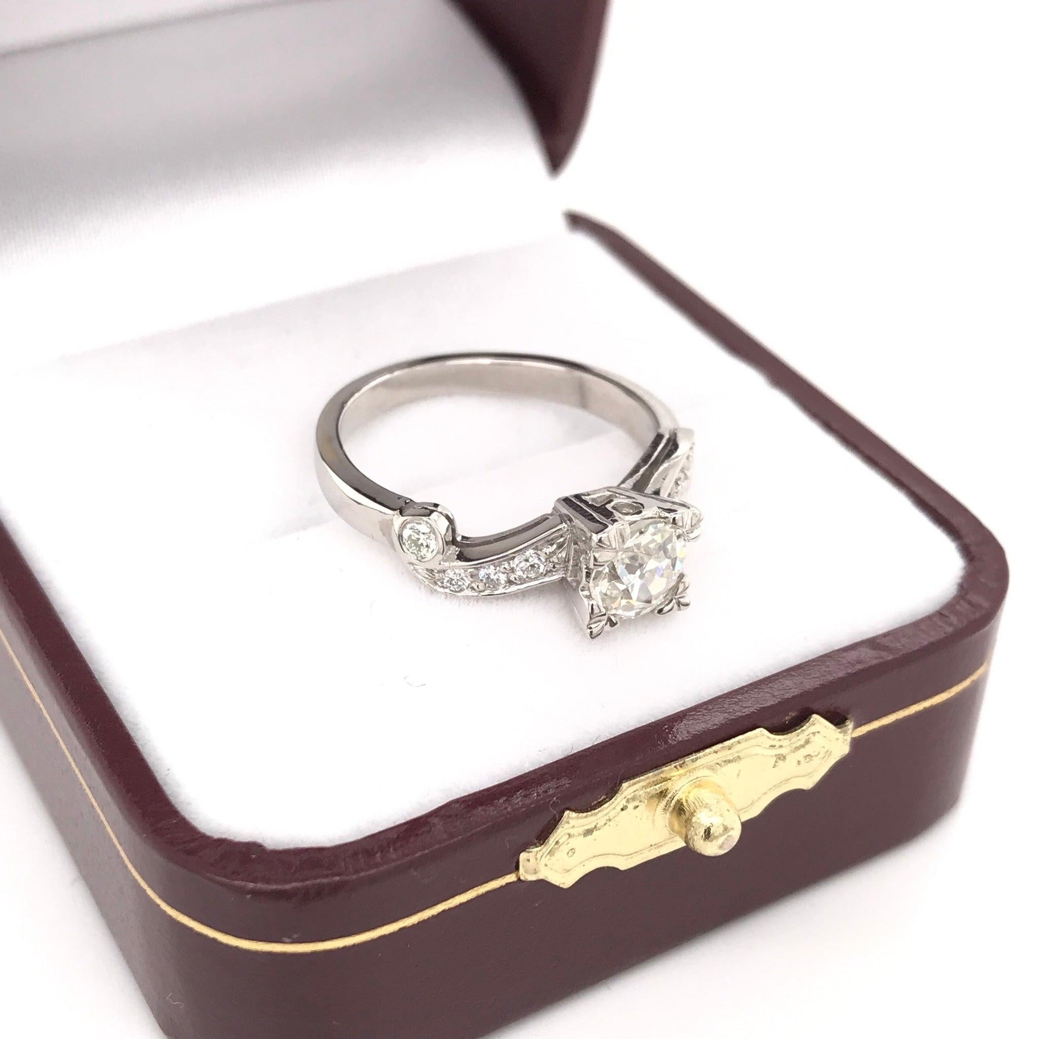 0.74 Carat Mid Century Diamond Platinum Ring For Sale 2