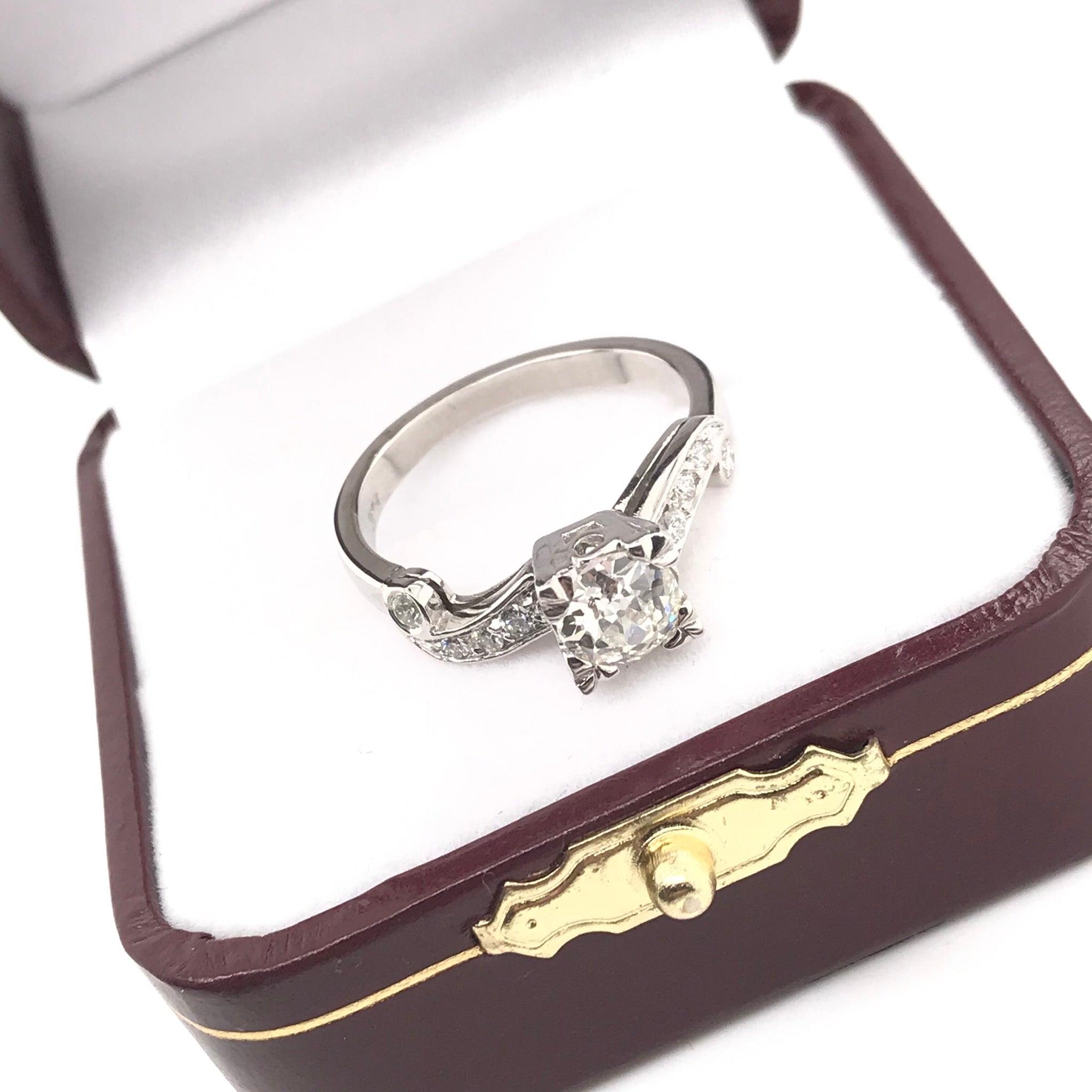 0.74 Carat Mid Century Diamond Platinum Ring For Sale 3