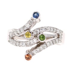 Multi-Color Sapphire and Diamond White Gold Cocktail Ring