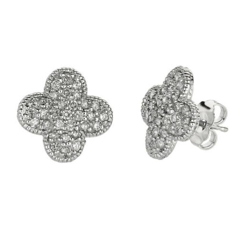 Round Cut 0.74 Carat Natural Diamond Earrings G SI 14K White Gold For Sale